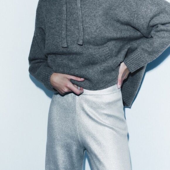 ZARA FOIL WIDE LEG KNIT PANTS - Picture 4 of 10